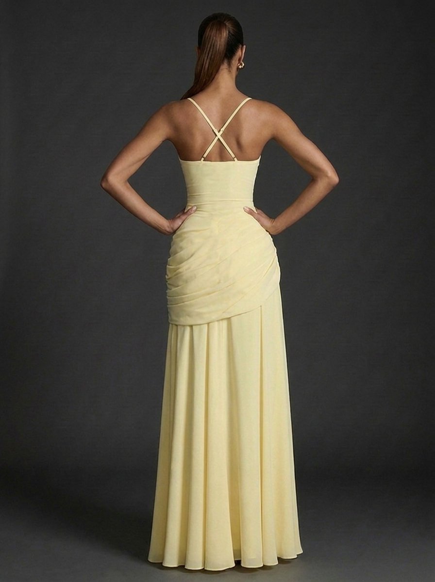Women's Maxi Dress with Square Neckline and Ruched Bodice – Elegant Formal Dress for Weddings and Special Occasions 3