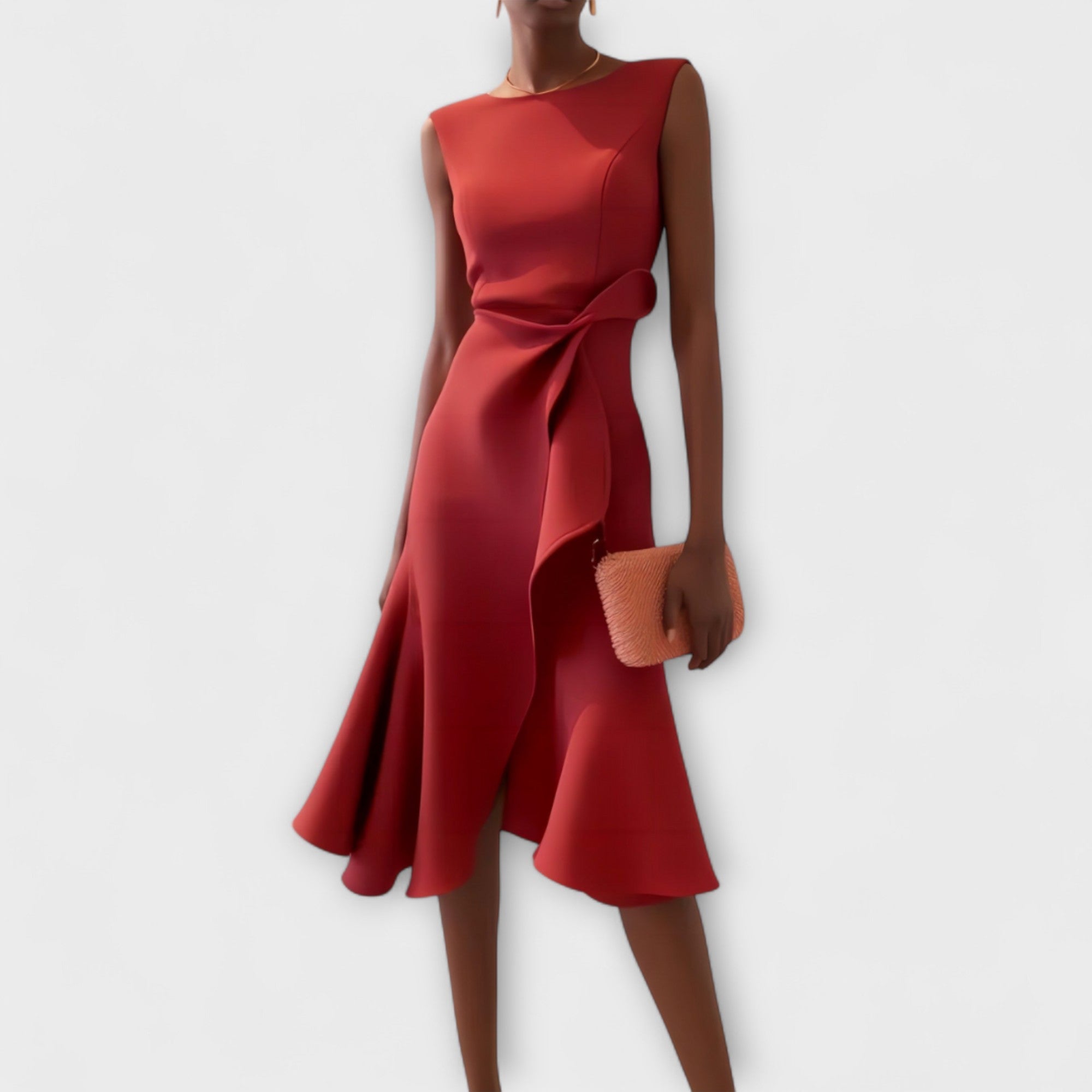 Women's Midi Dress with Ruffle Details in a stylish design, perfect for elegant summer occasions and formal events. 0
