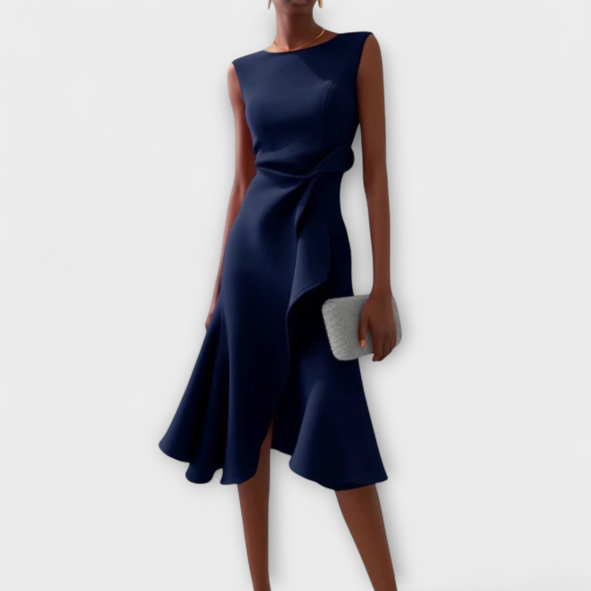 Women's Midi Dress with Ruffle Details in a stylish design, perfect for elegant summer occasions and formal events. 2