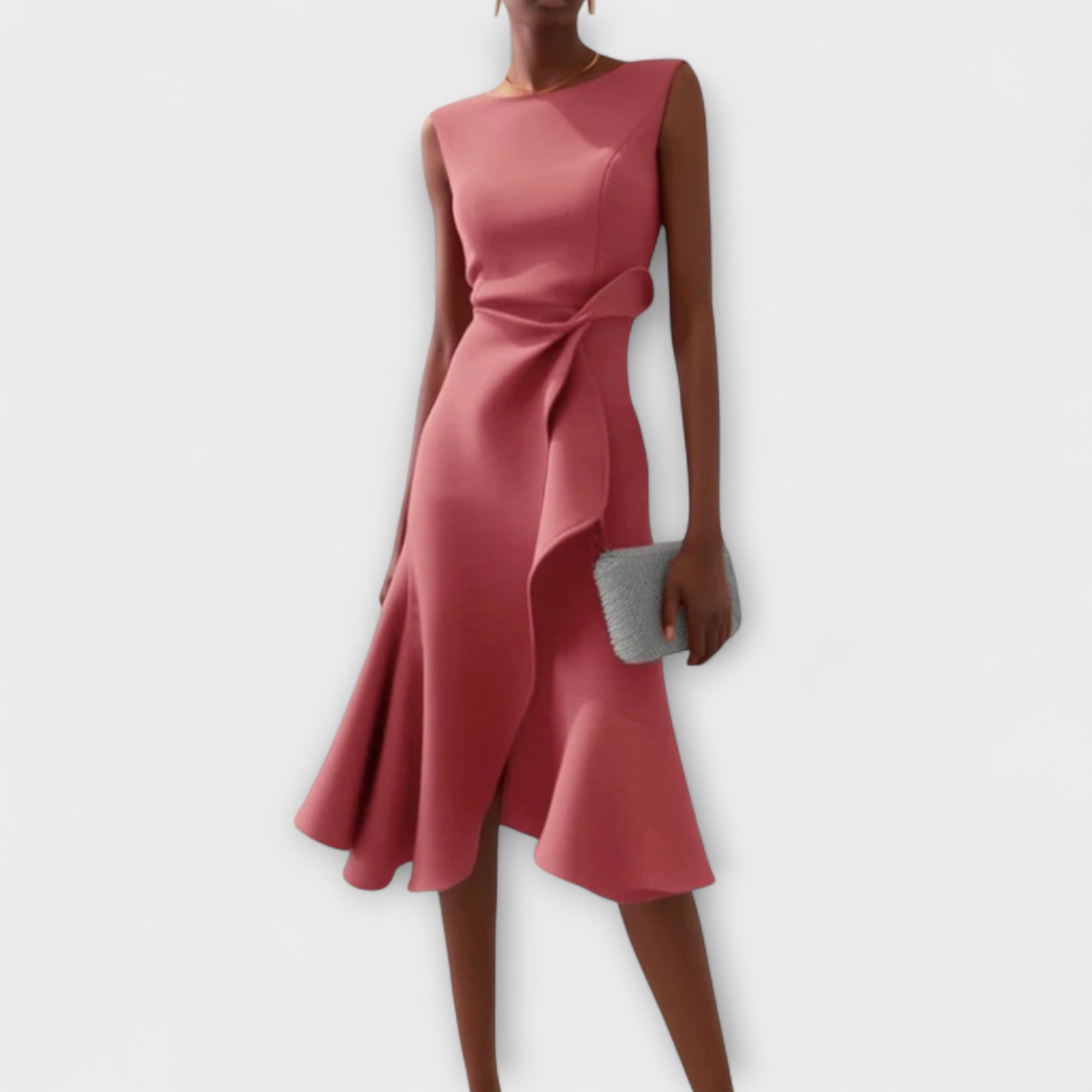 Women's Midi Dress with Ruffle Details in a stylish design, perfect for elegant summer occasions and formal events. 3