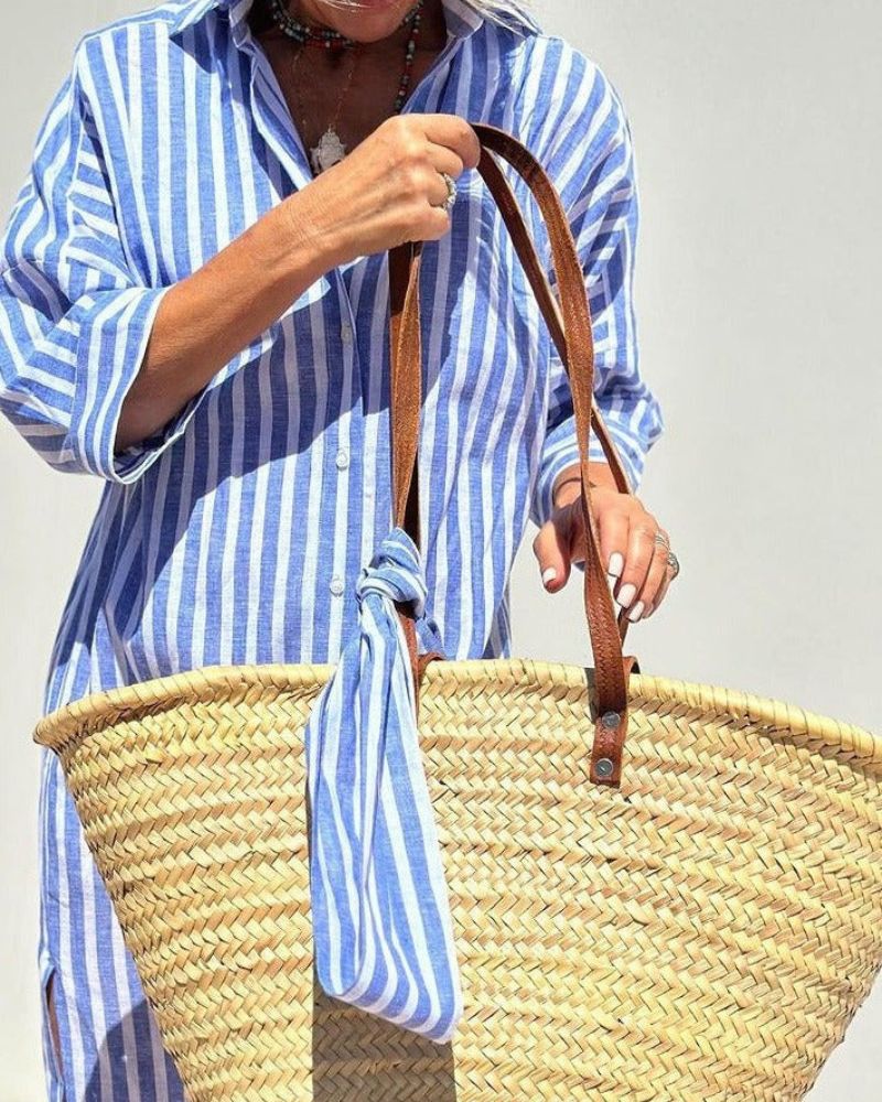 Women's Midi Shirt Dress with Button Front – Striped Summer Style for Casual Comfort 3