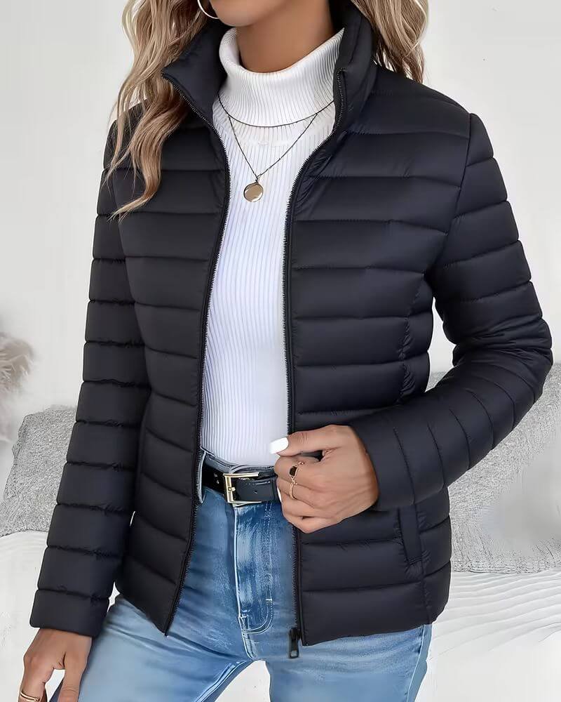 Women's Puffer Jacket with Stand Collar – Lightweight Quilted Hip-Length Coat for Winter Style 1