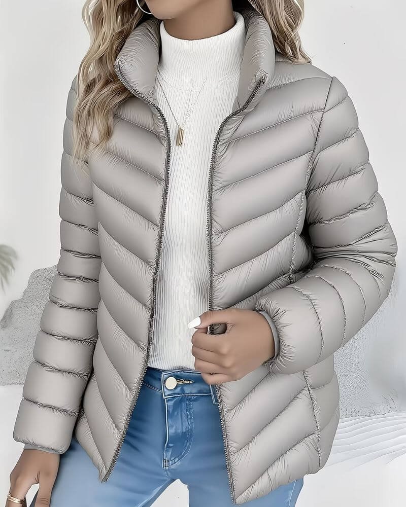 Women's Puffer Jacket with Stand Collar – Lightweight Quilted Hip-Length Coat for Winter Style 5