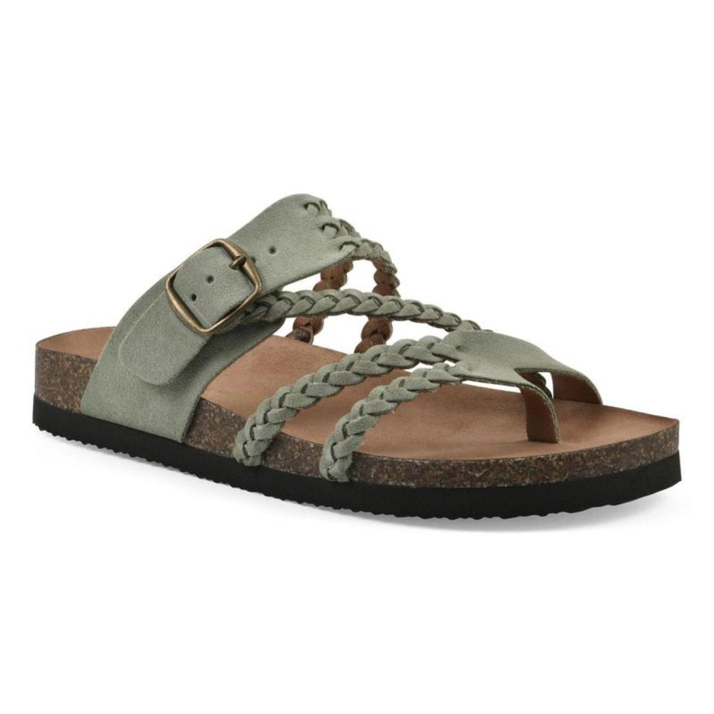 Women's sandals featuring an adjustable buckle, cork footbed, and stylish braided strap design for ultimate comfort and fashion. 0