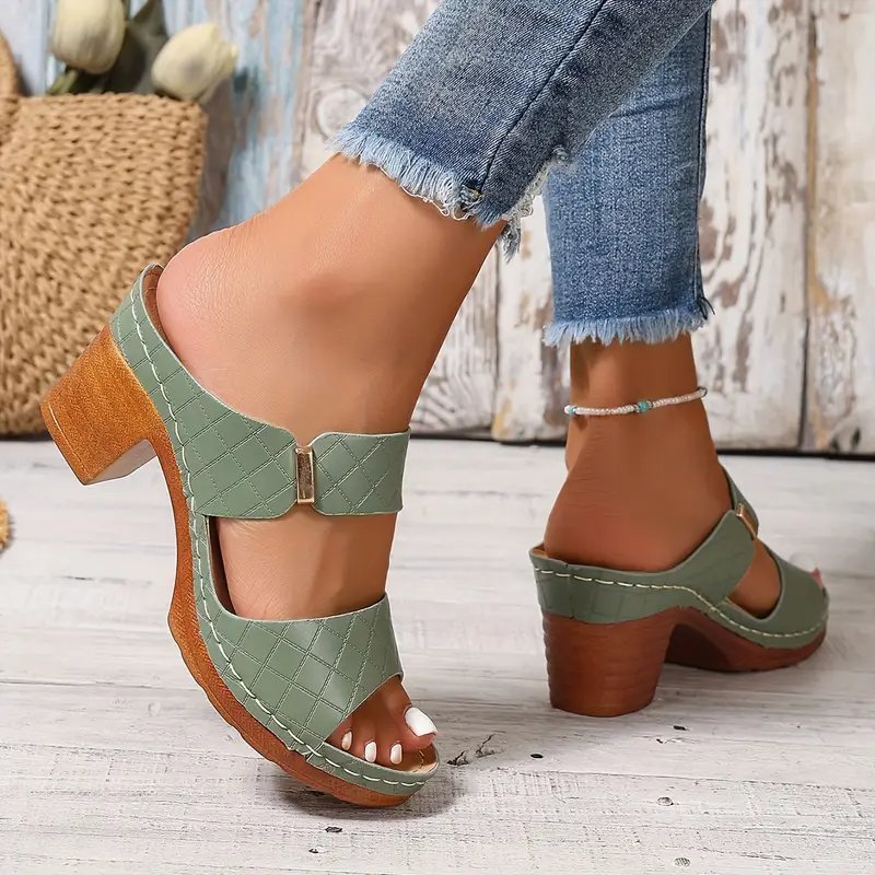 Women's brown sandals featuring a cushioned footbed and stylish block heel, crafted from woven synthetic leather for comfort and durability. 8