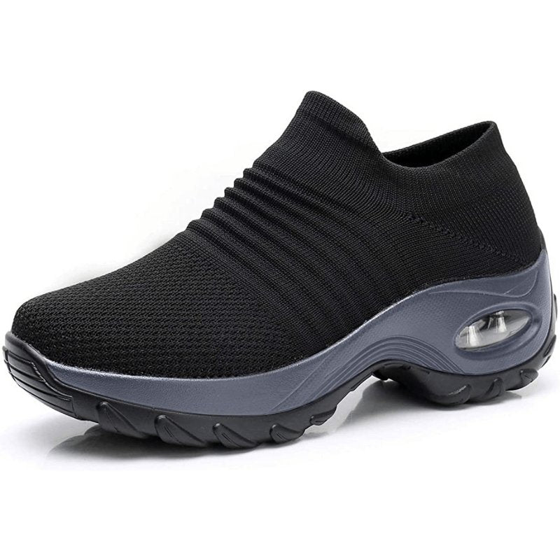 Women's slip-on sneakers featuring air cushion technology and a breathable knit design, perfect for all-day comfort and stylish casual wear. 0