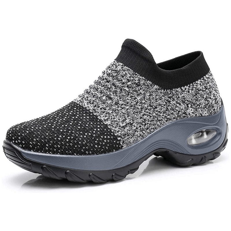 Women's slip-on sneakers featuring air cushion technology and a breathable knit design, perfect for all-day comfort and stylish casual wear. 1