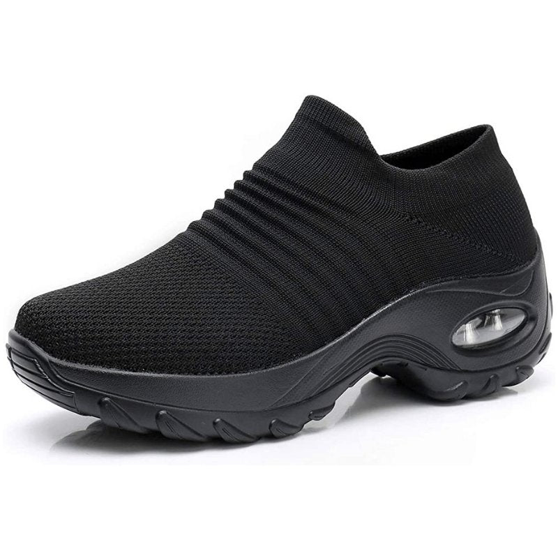 Women's slip-on sneakers featuring air cushion technology and a breathable knit design, perfect for all-day comfort and stylish casual wear. 2