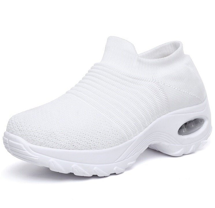 Women's slip-on sneakers featuring air cushion technology and a breathable knit design, perfect for all-day comfort and stylish casual wear. 4