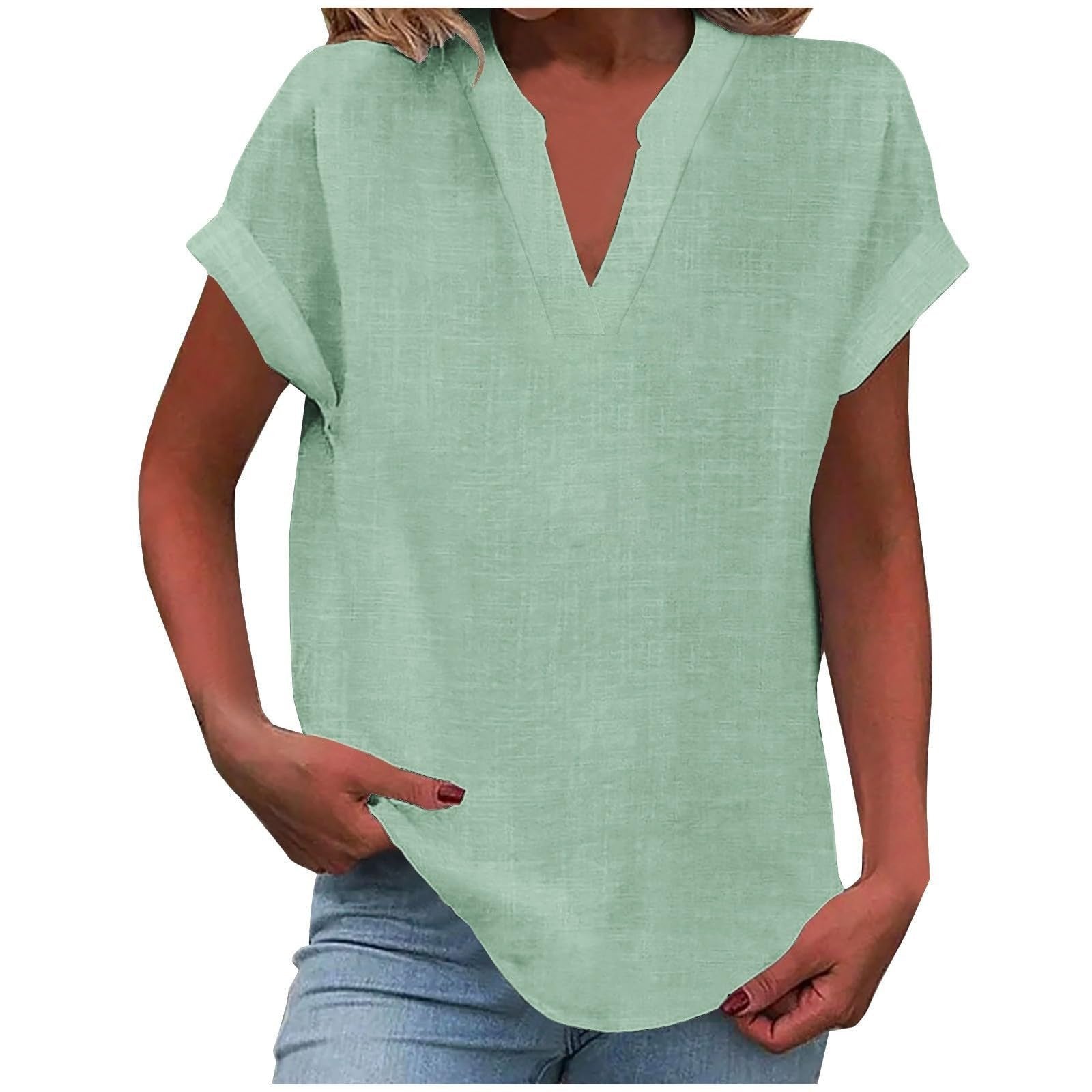 Women's V-Neck Blouse in white, featuring a relaxed fit and short sleeves, designed for plus size women, perfect for summer styling. 5