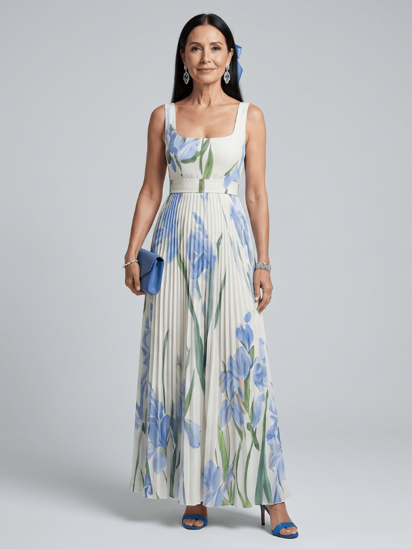 Womens Floral Midi Dress with Square Neckline – Lightweight Summer Dress for Wedding Guests 0