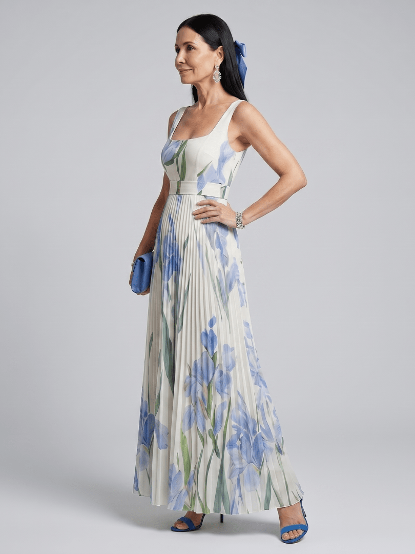 Womens Floral Midi Dress with Square Neckline – Lightweight Summer Dress for Wedding Guests 1