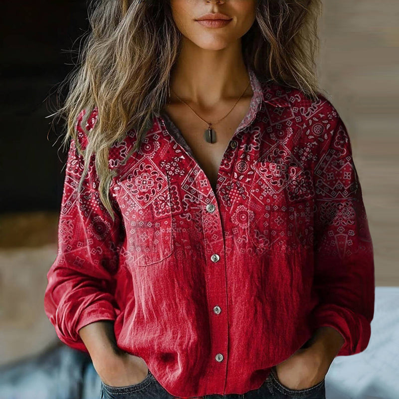 Womens Top with Button Front Closure and Long Sleeves – Stylish Printed Blouse for Casual Summer Wear 0