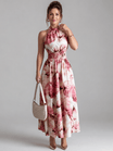 Abstract Print Midi Dress with Halter Neckline and Defined Waist – Lightweight Flowing Fabric 5