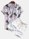 Beachwear Set with Palm Tree Flamingo Print – Lightweight Polyester Shirt and Nylon Swim Shorts 2