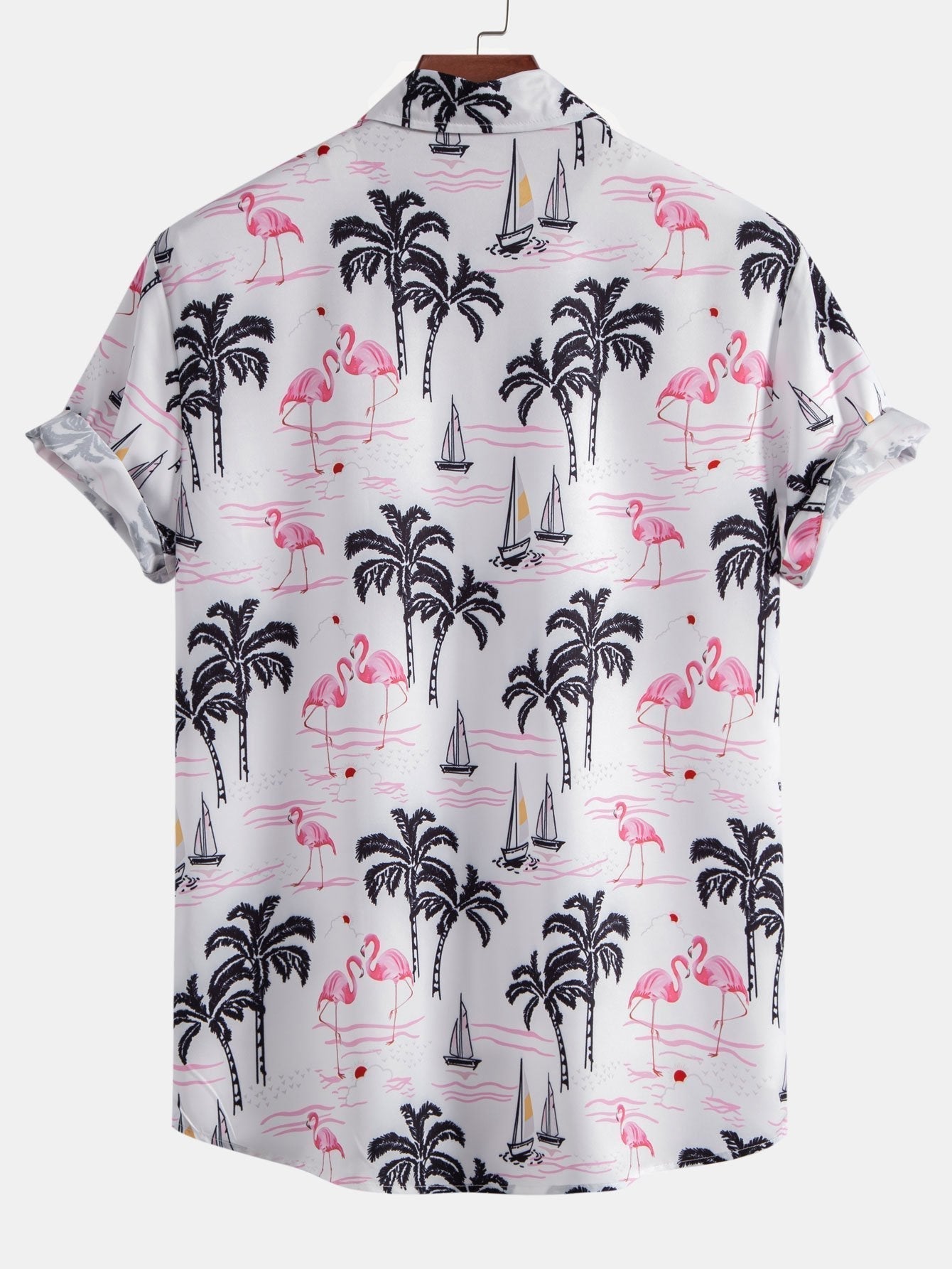 Beachwear Set with Palm Tree Flamingo Print – Lightweight Polyester Shirt and Nylon Swim Shorts 4