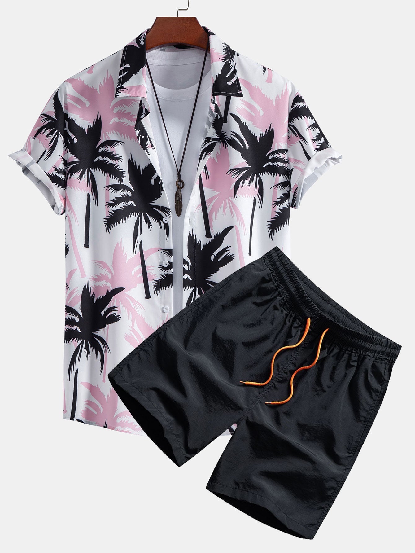 Beachwear Set with Unique Palm Tree Print – Comfortable Regular Fit – 100% Polyester Shirt and 100% Nylon Swim Shorts 2