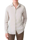 Beige Men's Button-Up Shirt with Long Sleeves and Collar
