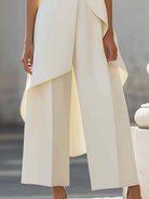 Black Jumpsuit Women with High Neckline and Draped Overlay – Elegant Wide-Leg Design for Special Occasions 2