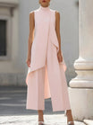 Black Jumpsuit Women with High Neckline and Draped Overlay – Elegant Wide-Leg Design for Special Occasions 6