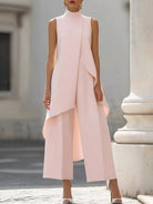 Black Jumpsuit Women with High Neckline and Draped Overlay – Elegant Wide-Leg Design for Special Occasions 6