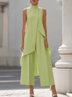 Black Jumpsuit Women with High Neckline and Draped Overlay – Elegant Wide-Leg Design for Special Occasions 7