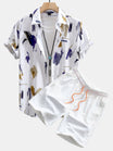 Brushstroke Print Shirt and Shorts Set – Lightweight Polyester and Nylon – Casual Beachwear 2