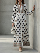 Button-Front Maxi Dress with Long Cuffed Sleeves and Side Pockets – Polka Dot Print for Women 3