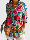 Button-Up Blouse with Artistic Print – Relaxed Fit Cotton Blend – Multicolor Design for Everyday Wear 3