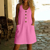 Casual Mini Dress with Decorative Buttons and Patch Pockets – Sleeveless A-Line Summer Dress in Soft Breathable Fabric 2