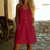Casual Mini Dress with Decorative Buttons and Patch Pockets – Sleeveless A-Line Summer Dress in Soft Breathable Fabric 3