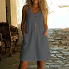 Casual Mini Dress with Decorative Buttons and Patch Pockets – Sleeveless A-Line Summer Dress in Soft Breathable Fabric 6