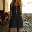 Casual Mini Dress with Decorative Buttons and Patch Pockets – Sleeveless A-Line Summer Dress in Soft Breathable Fabric 7