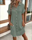 Cotton Shirt Dress with Button Closure and Side Pockets – Casual Summer Style in White 3