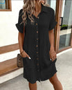 Cotton Shirt Dress with Button Closure and Side Pockets – Casual Summer Style in White 4