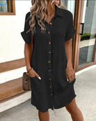 Cotton Shirt Dress with Button Closure and Side Pockets – Casual Summer Style in White 4