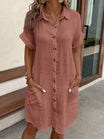 Cotton Shirt Dress with Button Closure and Side Pockets – Casual Summer Style in White 5