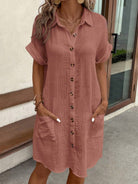 Cotton Shirt Dress with Button Closure and Side Pockets – Casual Summer Style in White 5