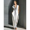 Elegant Evening Gown with Front Zipper and Side Slit – Navy and White Contrast for Formal Events and Wedding Guests 1