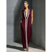Elegant Evening Gown with Front Zipper and Side Slit – Navy and White Contrast for Formal Events and Wedding Guests 2