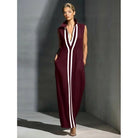 Elegant Evening Gown with Front Zipper and Side Slit – Navy and White Contrast for Formal Events and Wedding Guests 2