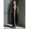 Elegant Evening Gown with Front Zipper and Side Slit – Navy and White Contrast for Formal Events and Wedding Guests 3