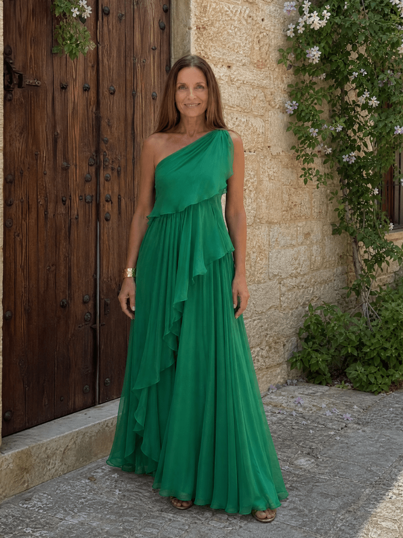 Elegant Maxi Dress with Cascading Ruffles and One-Shoulder Design – Lightweight Soft Fabric 2