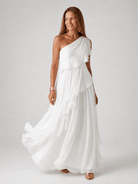 Elegant Maxi Dress with Cascading Ruffles and One-Shoulder Design – Lightweight Soft Fabric 5