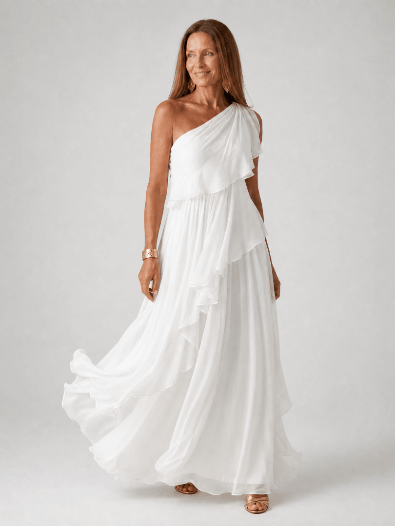 Elegant Maxi Dress with Cascading Ruffles and One-Shoulder Design – Lightweight Soft Fabric 5