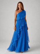 Elegant Maxi Dress with Cascading Ruffles and One-Shoulder Design – Lightweight Soft Fabric 7