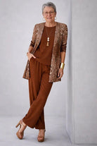Elegant Three-Piece Set with Botanical Print Trousers – Plus Size Women's Casual Outfit – Lightweight and Breathable 1