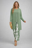 Elegant Three-Piece Set with Botanical Print Trousers – Plus Size Women's Casual Outfit – Lightweight and Breathable 3