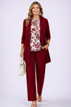 Elegant Three-Piece Set with Botanical Print Trousers – Plus Size Women's Casual Outfit – Lightweight and Breathable 5