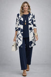 Elegant Three-Piece Set with Botanical Print Trousers – Plus Size Women's Casual Outfit – Lightweight and Breathable 7